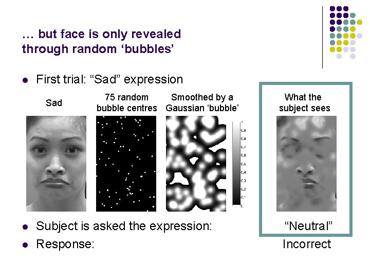 … but face is only revealed through random ‘bubbles’ l First trial: “Sad” expression