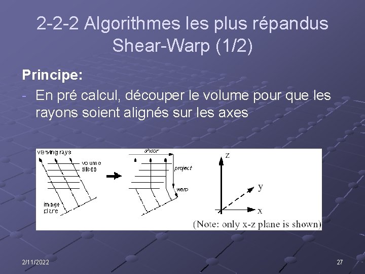 2 -2 -2 Algorithmes les plus répandus Shear-Warp (1/2) Principe: - En pré calcul,