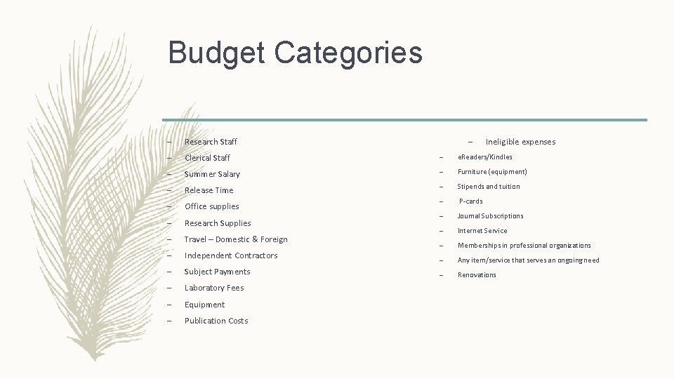 Budget Categories – Research Staff – Clerical Staff – e. Readers/Kindles – Summer Salary
