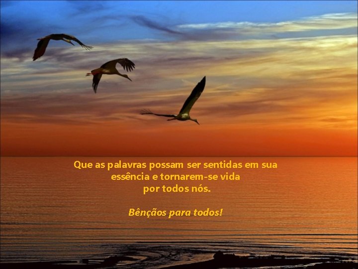 Que as palavras possam ser sentidas em sua essência e tornarem-se vida por todos