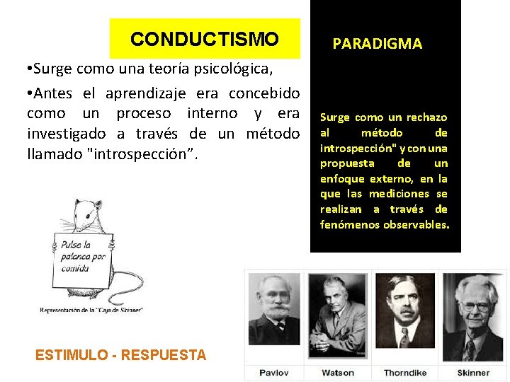 CONDUCTISMO • Surge como una teoría psicológica, • Antes el aprendizaje era concebido como