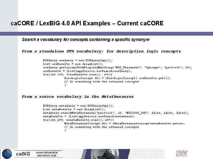 ca. CORE / Lex. BIG 4. 0 API Examples – Current ca. CORE Search