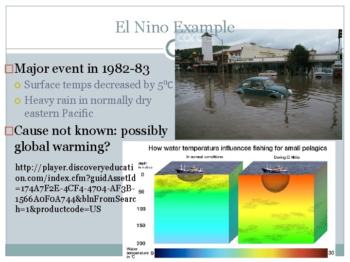 El Nino Example �Major event in 1982 -83 Surface temps decreased by 5⁰C Heavy