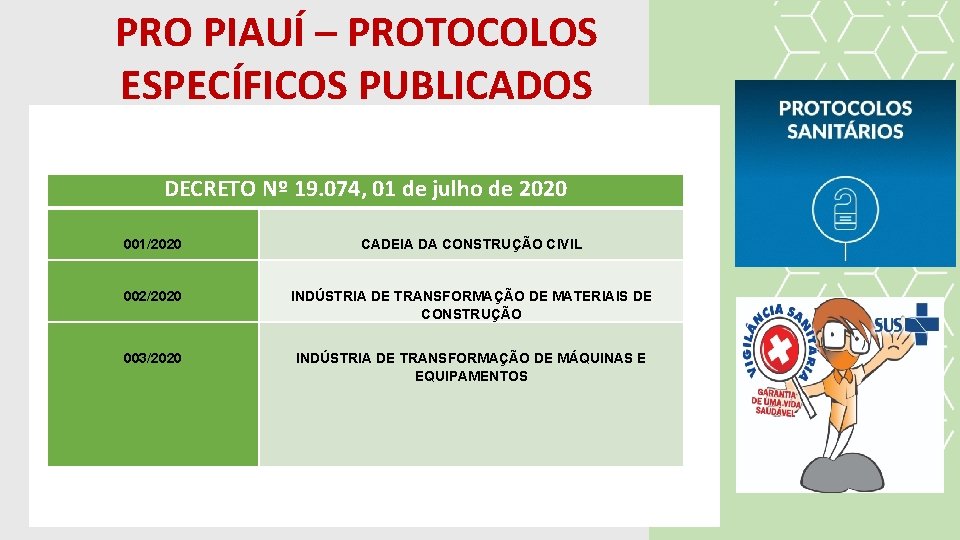 PRO PIAUÍ – PROTOCOLOS ESPECÍFICOS PUBLICADOS DECRETO Nº 19. 074, 01 de julho de