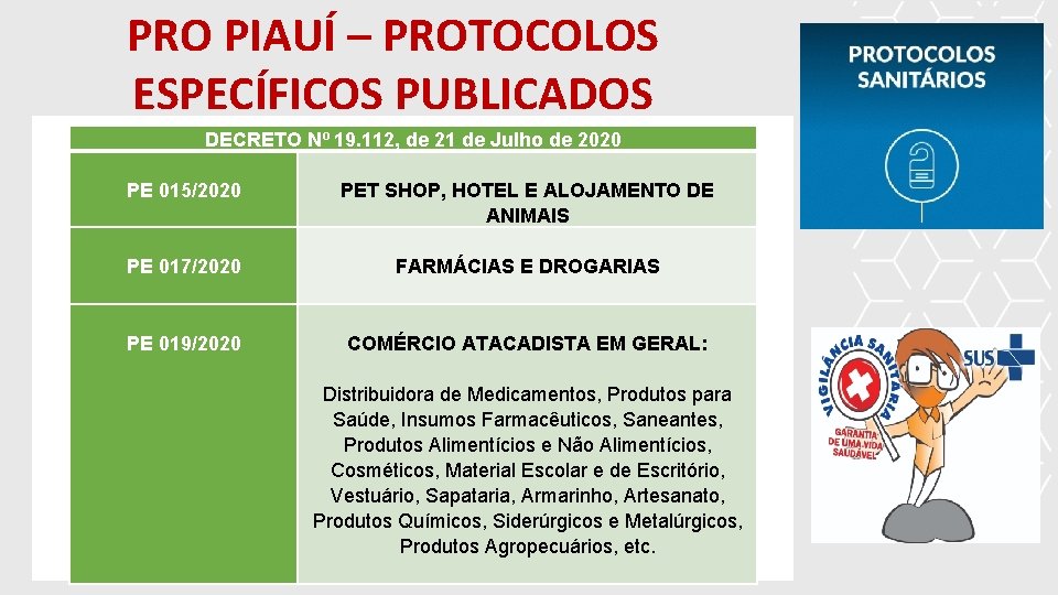 PRO PIAUÍ – PROTOCOLOS ESPECÍFICOS PUBLICADOS DECRETO Nº 19. 112, de 21 de Julho