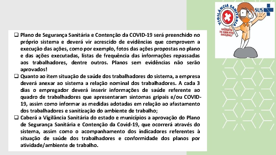 q Plano de Segurança Sanitária e Contenção da COVID-19 será preenchido no próprio sistema