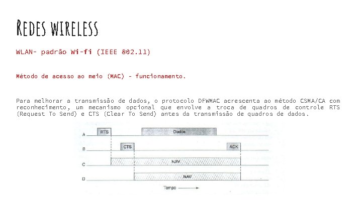 Redes wireless WLAN- padrão Wi-fi (IEEE 802. 11) Método de acesso ao meio (MAC)