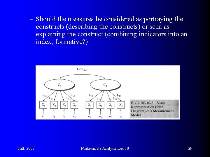 – Should the measures be considered as portraying the constructs (describing the constructs) or