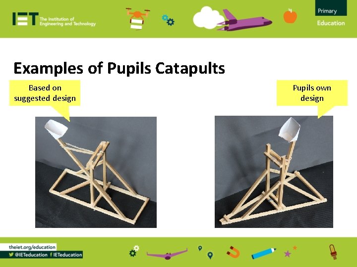 Examples of Pupils Catapults Based on suggested design Pupils own design 