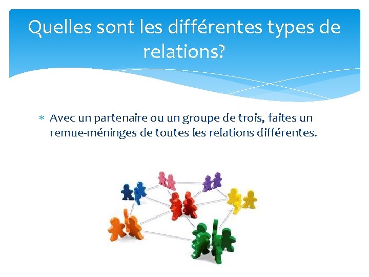 Quelles sont les différentes types de relations? Avec un partenaire ou un groupe de