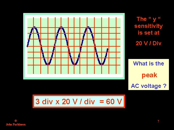 The “ y “ sensitivity is set at 20 V / Div What is