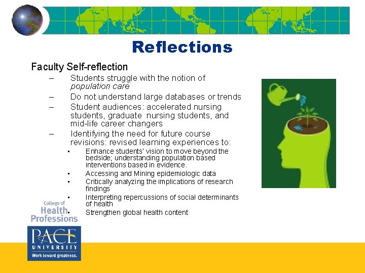 Reflections Faculty Self-reflection – Students struggle with the notion of population care Do not Reflections Faculty Self-reflection – Students struggle with the notion of population care Do not