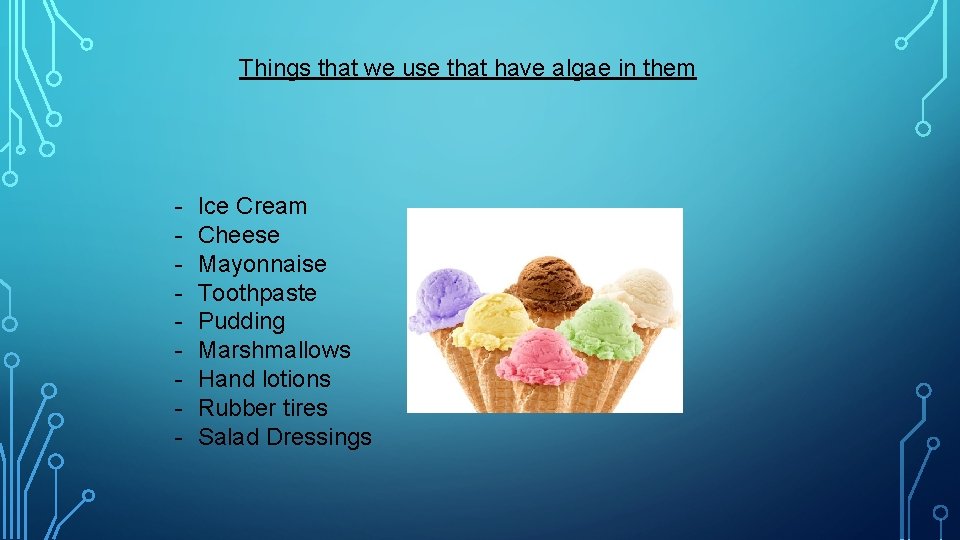 Things that we use that have algae in them - Ice Cream Cheese Mayonnaise