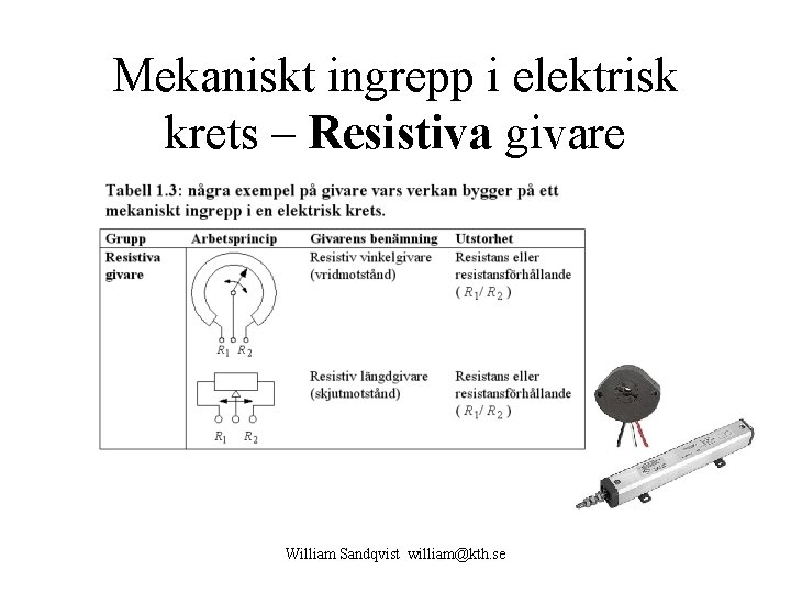 Mekaniskt ingrepp i elektrisk krets – Resistiva givare William Sandqvist william@kth. se 
