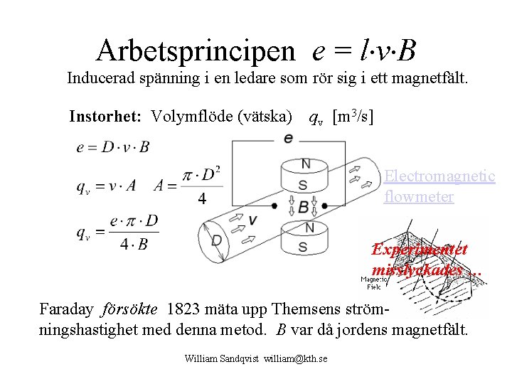 Arbetsprincipen e = l v B Inducerad spänning i en ledare som rör sig