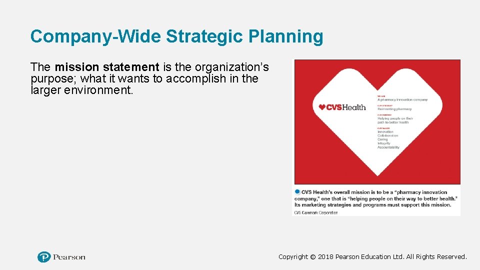 Company-Wide Strategic Planning The mission statement is the organization’s purpose; what it wants to