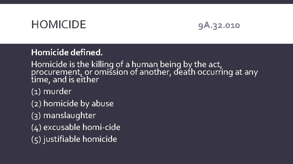 HOMICIDE 9 A. 32. 010 Homicide defined. Homicide is the killing of a human