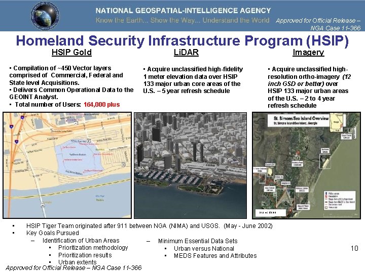 Approved for Official Release – NGA Case 11 -366 Homeland Security Infrastructure Program (HSIP)