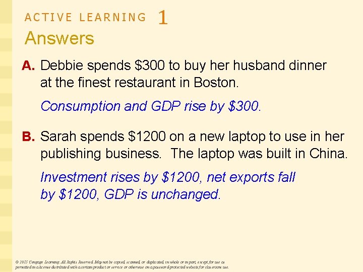 ACTIVE LEARNING Answers 1 A. Debbie spends $300 to buy her husband dinner at