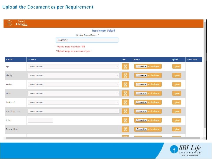 Upload the Document as per Requirement. 