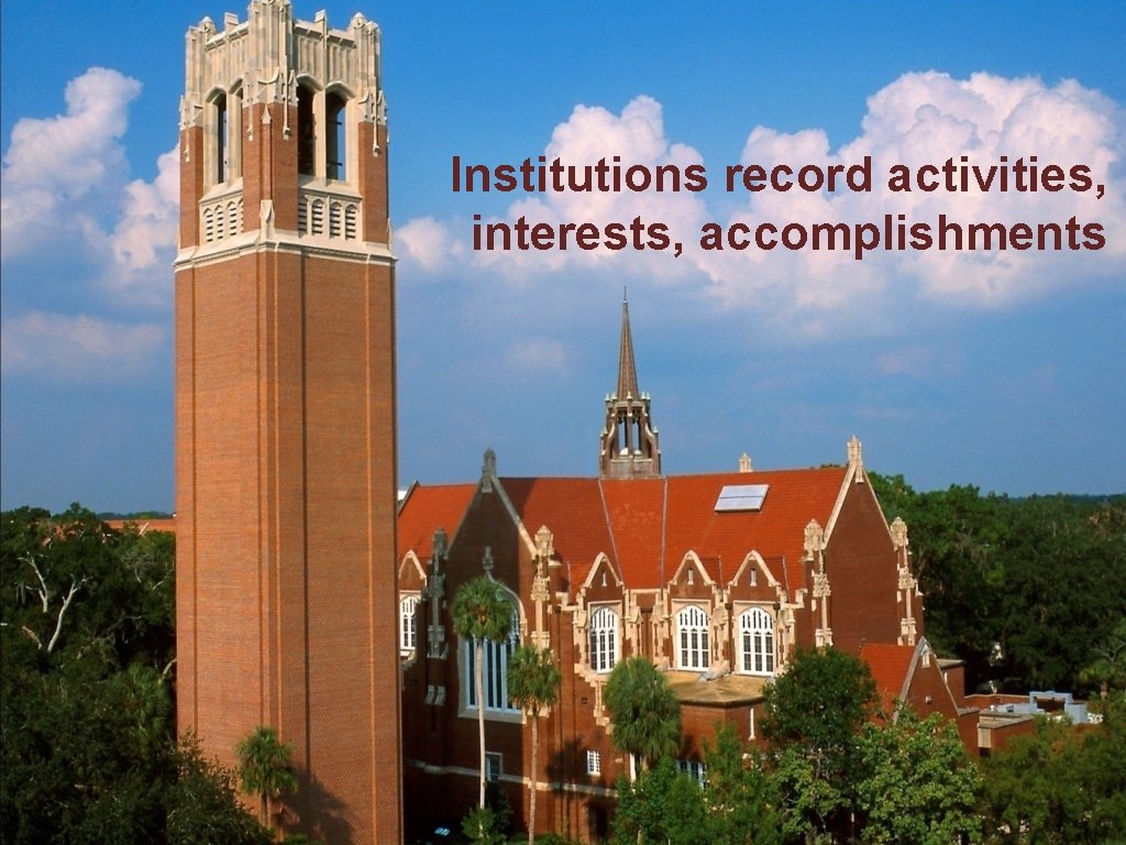 Institutions record activities, interests, accomplishments 