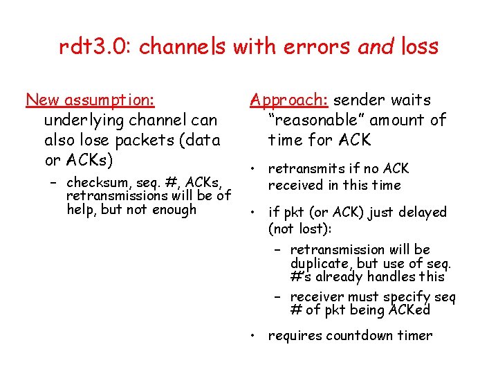 rdt 3. 0: channels with errors and loss New assumption: underlying channel can also