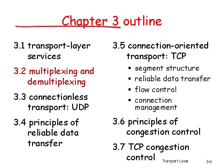 Chapter 3 outline 3. 1 transport-layer services 3. 2 multiplexing and demultiplexing 3. 3