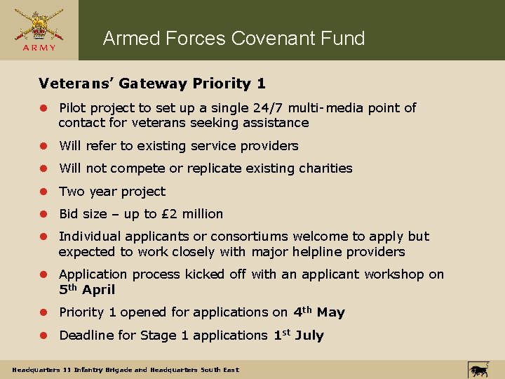 Armed Forces Covenant Fund Veterans’ Gateway Priority 1 l Pilot project to set up