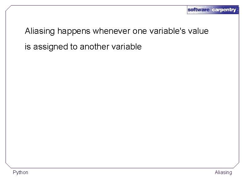 Aliasing happens whenever one variable's value is assigned to another variable Python Aliasing 