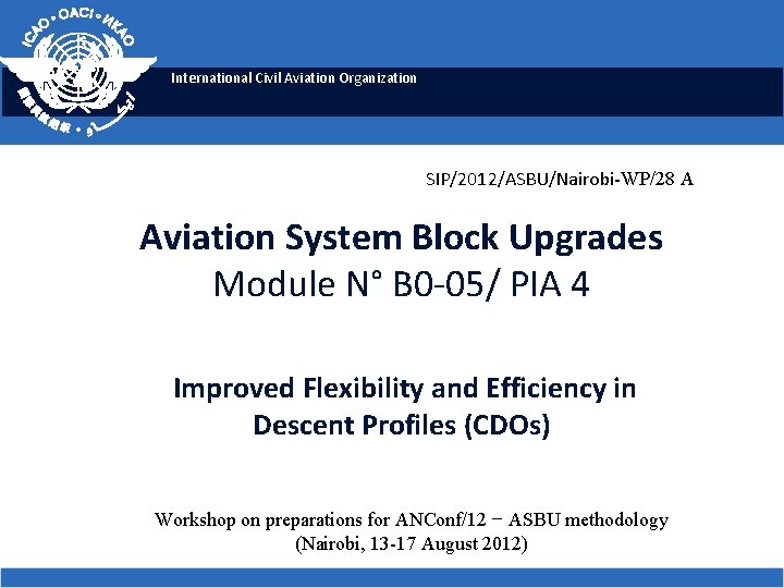 International Civil Aviation Organization SIP/2012/ASBU/Nairobi-WP/28 A Aviation System Block Upgrades Module N° B 0