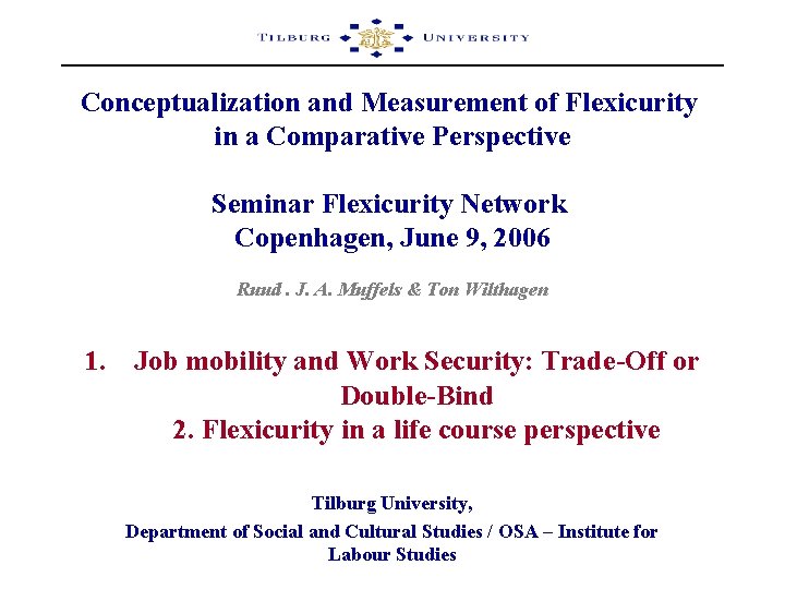 Conceptualization and Measurement of Flexicurity in a Comparative Perspective Seminar Flexicurity Network Copenhagen, June