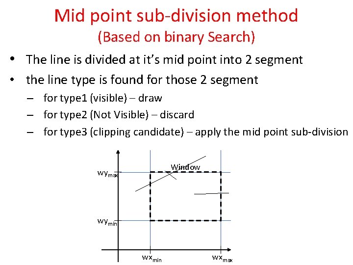 Mid point sub-division method (Based on binary Search) • The line is divided at