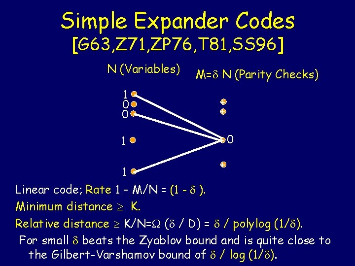 Simple Expander Codes [G 63, Z 71, ZP 76, T 81, SS 96] N