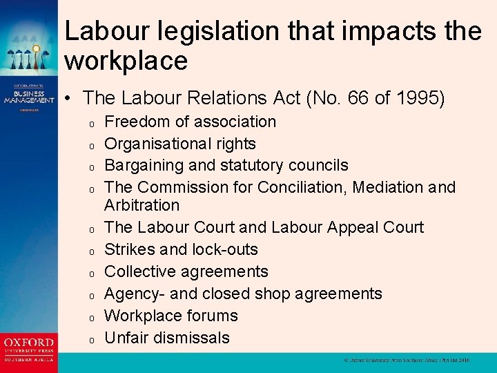 Labour legislation that impacts the workplace • The Labour Relations Act (No. 66 of