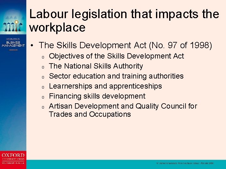 Labour legislation that impacts the workplace • The Skills Development Act (No. 97 of