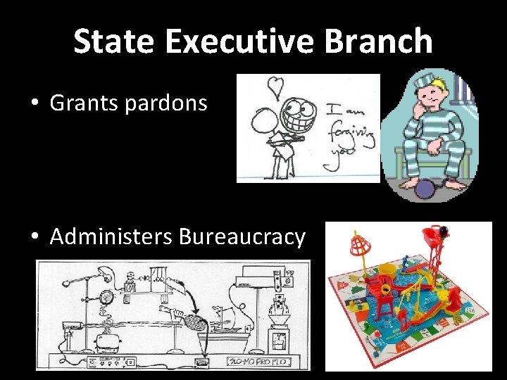 State Executive Branch • Grants pardons • Administers Bureaucracy 