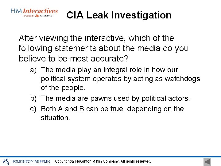 CIA Leak Investigation After viewing the interactive, which of the following statements about the