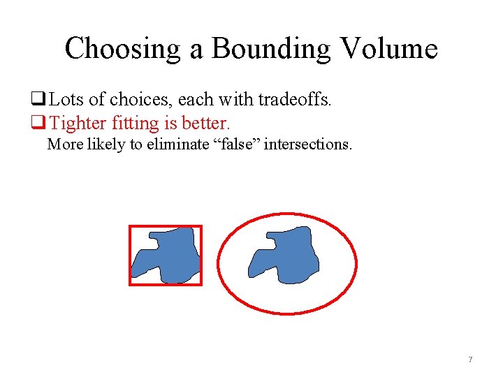 Choosing a Bounding Volume q Lots of choices, each with tradeoffs. q Tighter fitting