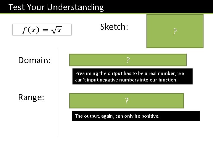 Test Your Understanding Sketch: Domain: ? ? Presuming the output has to be a