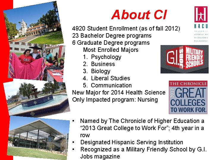 About CI 4920 Student Enrollment (as of fall 2012) 23 Bachelor Degree programs 6