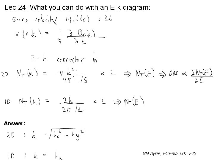 Lec 24: What you can do with an E-k diagram: Answer: VM Ayres, ECE