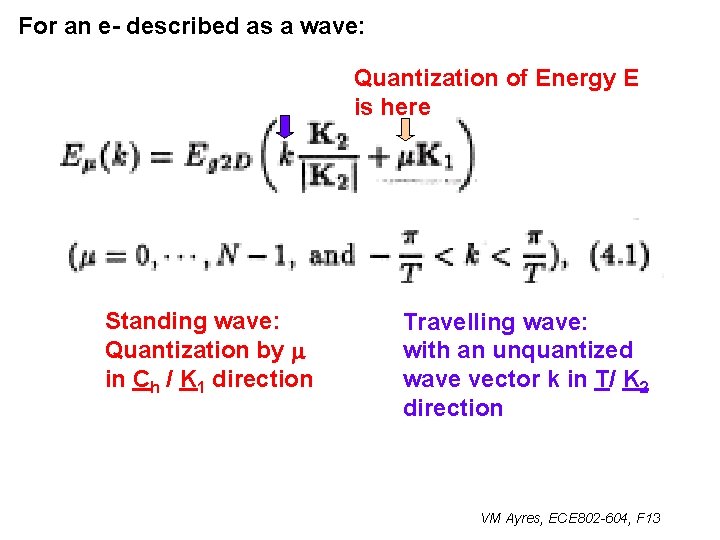 For an e- described as a wave: Quantization of Energy E is here Standing