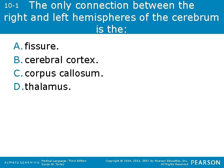 The only connection between the right and left hemispheres of the cerebrum is the: