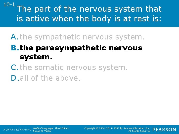 10 -1 The part of the nervous system that is active when the body
