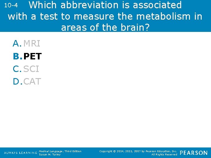 Which abbreviation is associated with a test to measure the metabolism in areas of