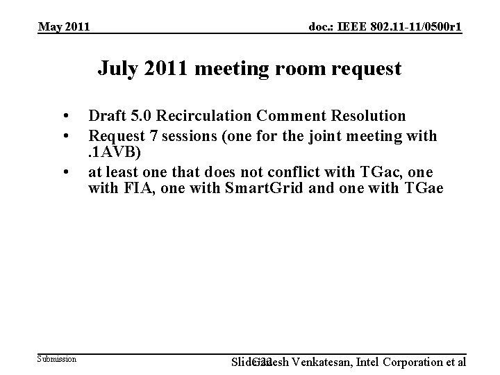 May 2011 doc. : IEEE 802. 11 -11/0500 r 1 July 2011 meeting room