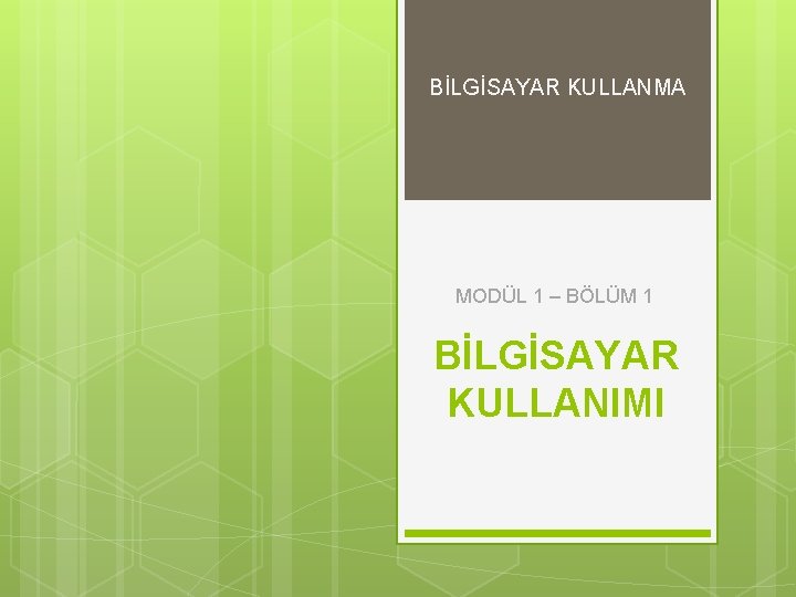 BİLGİSAYAR KULLANMA MODÜL 1 – BÖLÜM 1 BİLGİSAYAR KULLANIMI 