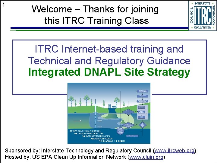 1 Welcome – Thanks for joining this ITRC Training Class ITRC Internet-based training and