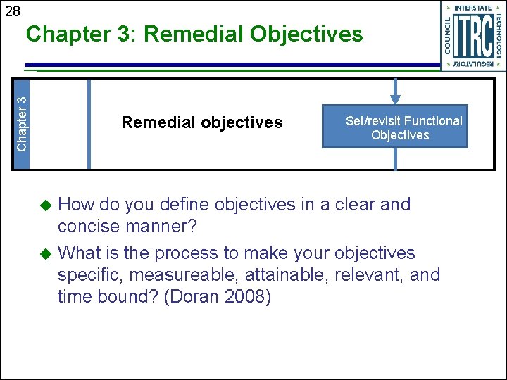 28 Chapter 3: Remedial Objectives Remedial objectives Set/revisit Functional Objectives How do you define