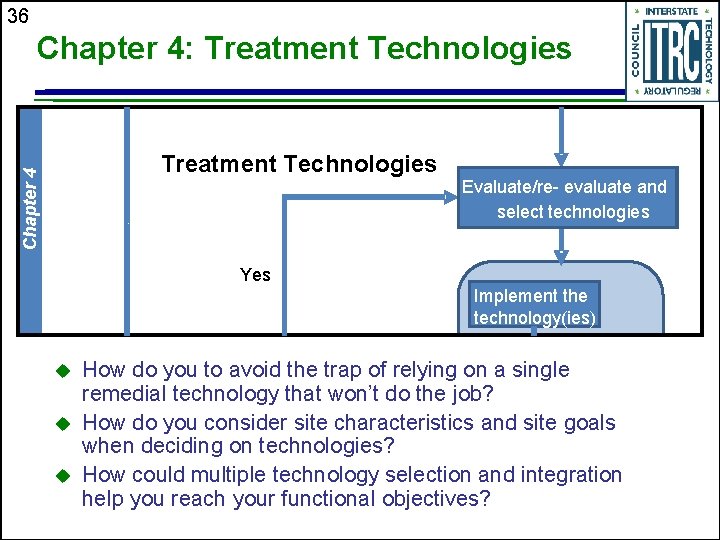 36 Chapter 4: Treatment Technologies Chapter 4 Treatment Technologies Evaluate/re- evaluate and select technologies